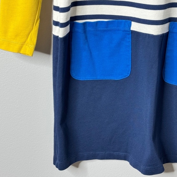 Boden Cotton Shirt Dress Yellow Navy White Stripe Contrast Sleeve Front Pockets - Picture 4 of 10